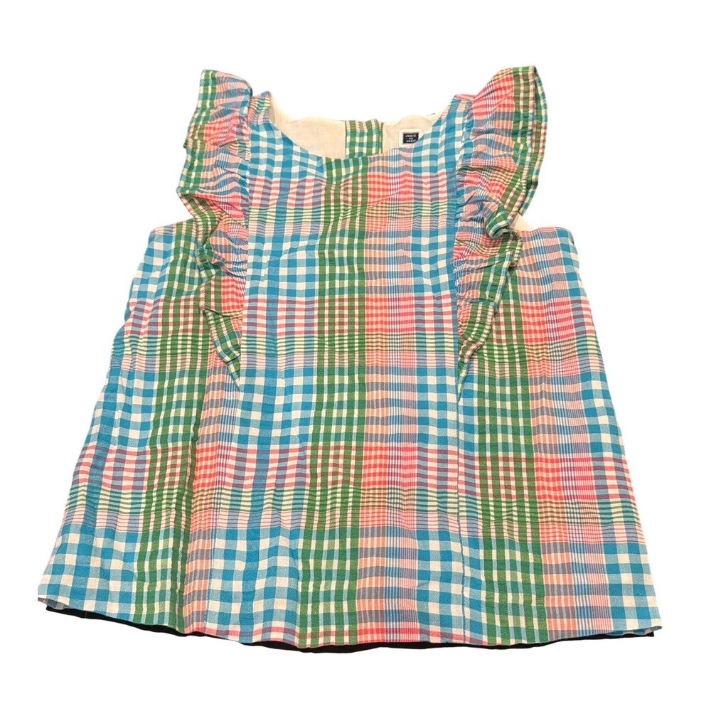 Janie and Jack Girls Plaid Ruffle Sleeveless Top Multi-Color Size 6